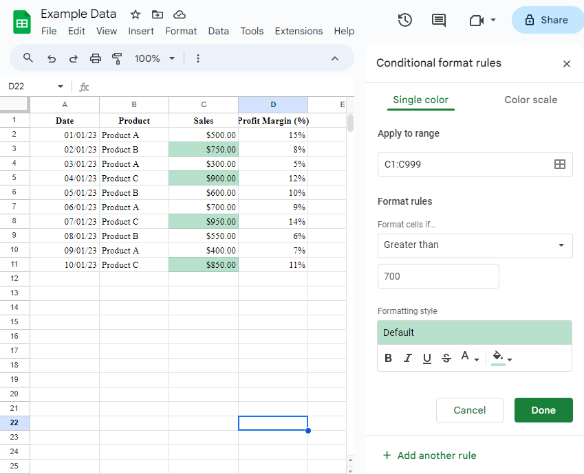 Byte Size Creator | Google Sheets Conditional Formatting