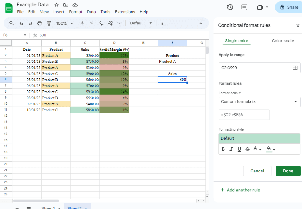 Byte Size Creator | Google Sheets Conditional Formatting